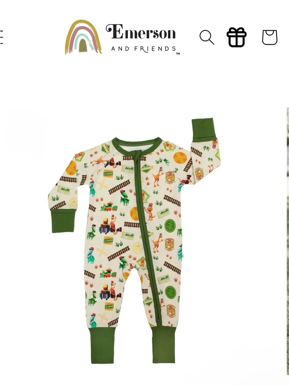 Bamboo Dino Train Train Zippie Pajama One-Piece